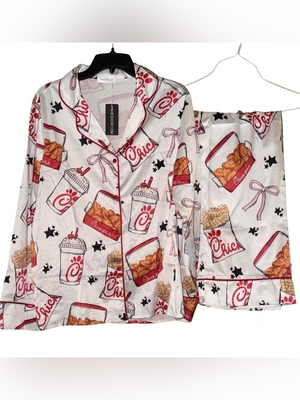 RARE Chick-Fil-A Print Satin Pajama Set Popular Fast Food Branding Americacore